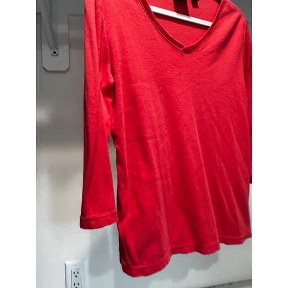 Tribal Red 3/4 Sleeve V Neck Top Soft Stretch Knit Casual Blouse Size Large - Picture 2 of 8